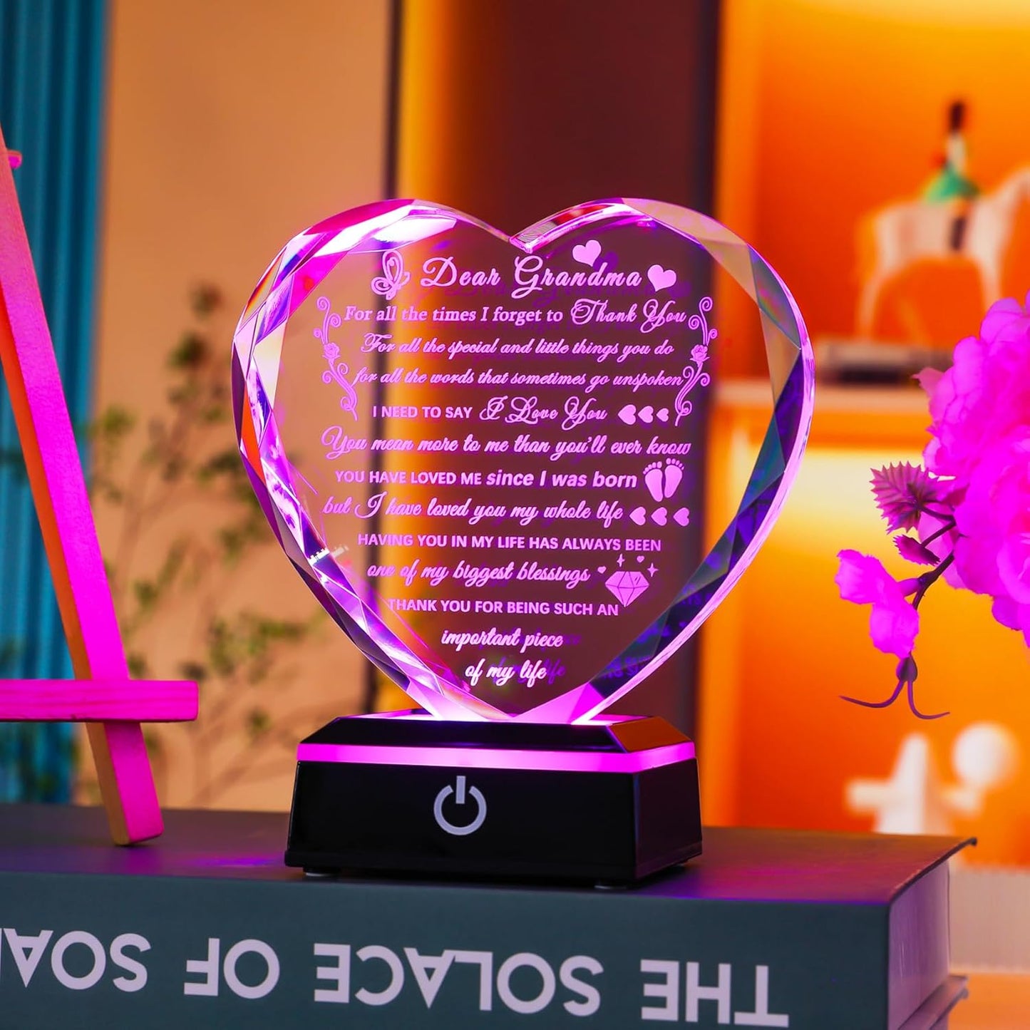 Grandma Birthday Gifts with Colorful LED Base Meaningful Crystal Heart Gifts for Grandma from Grandkids Great Gift Ideas for Grandmother on Mothers Day Valentine Thanksgiving