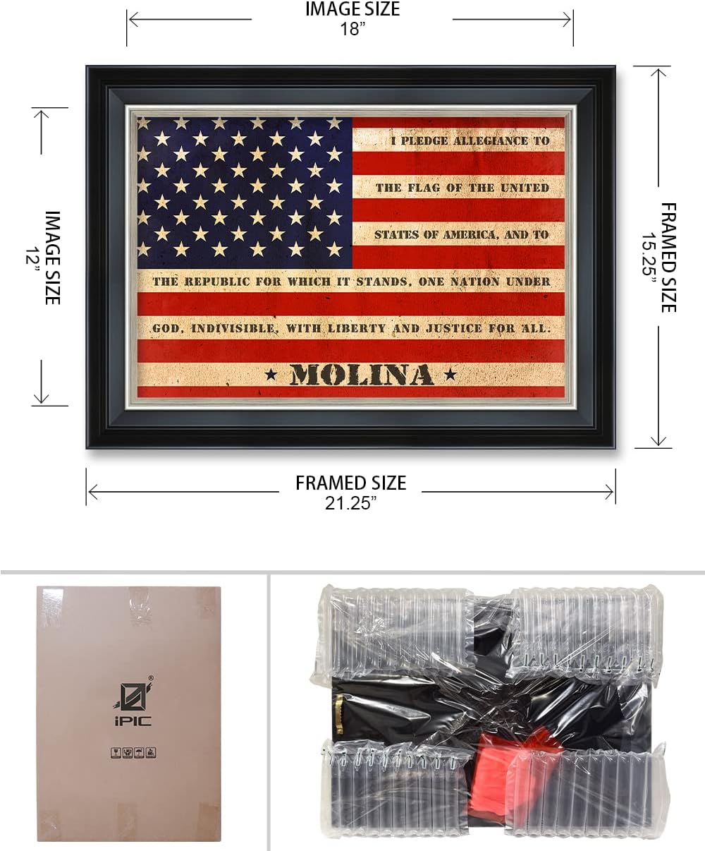 IPIC - American Flag Personalized Framed Wall Art with Names and Date on, Giclee Prints with Solid Wood Frame, Customized Gift and Memorial Gifts for Wedding Anniversary.