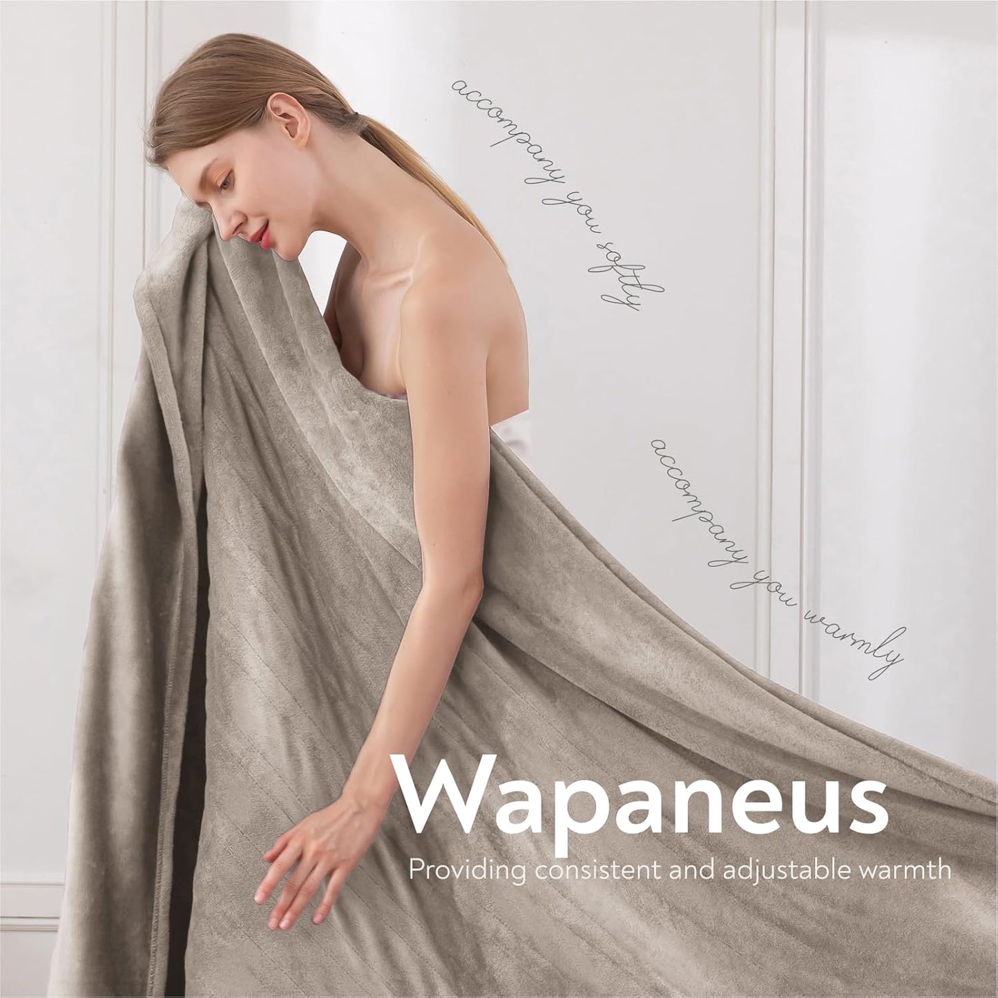 Wapaneus Foot Pocket Heated Blanket Electric Throw with 10 Heating Levels and 4 Timer Settings 4 Hours Auto Shut Off, Flannel Fast-Heating Heated Throw 50" x 60", Machine Washable, Mushroom
