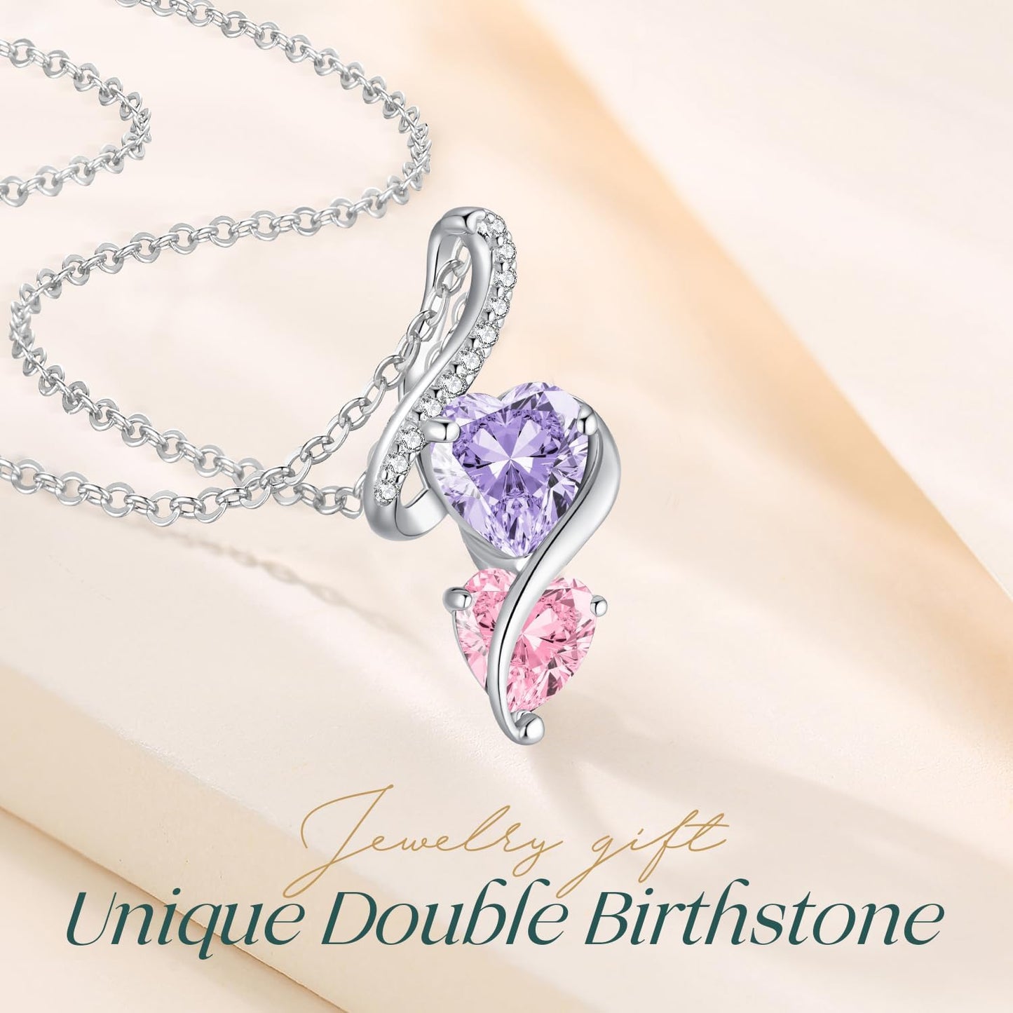 LOUISA SECRET Unique Double Heart Necklace Gifts for Wife Women, 925 Sterling Silver Tiny Birthstone Pendant Jewelry Gift for Her Girlfriend Mom Valentine's Day Anniversary Mother's Day Birthdays & Christmas