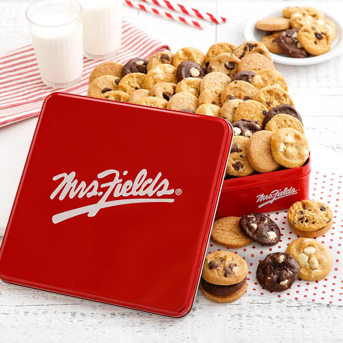Mrs. Fields Signature 48 Nibblers Bite-Sized Cookie Tin - Assorted with 48 Nibblers Cookies in our 5 Classic Cookie Flavors