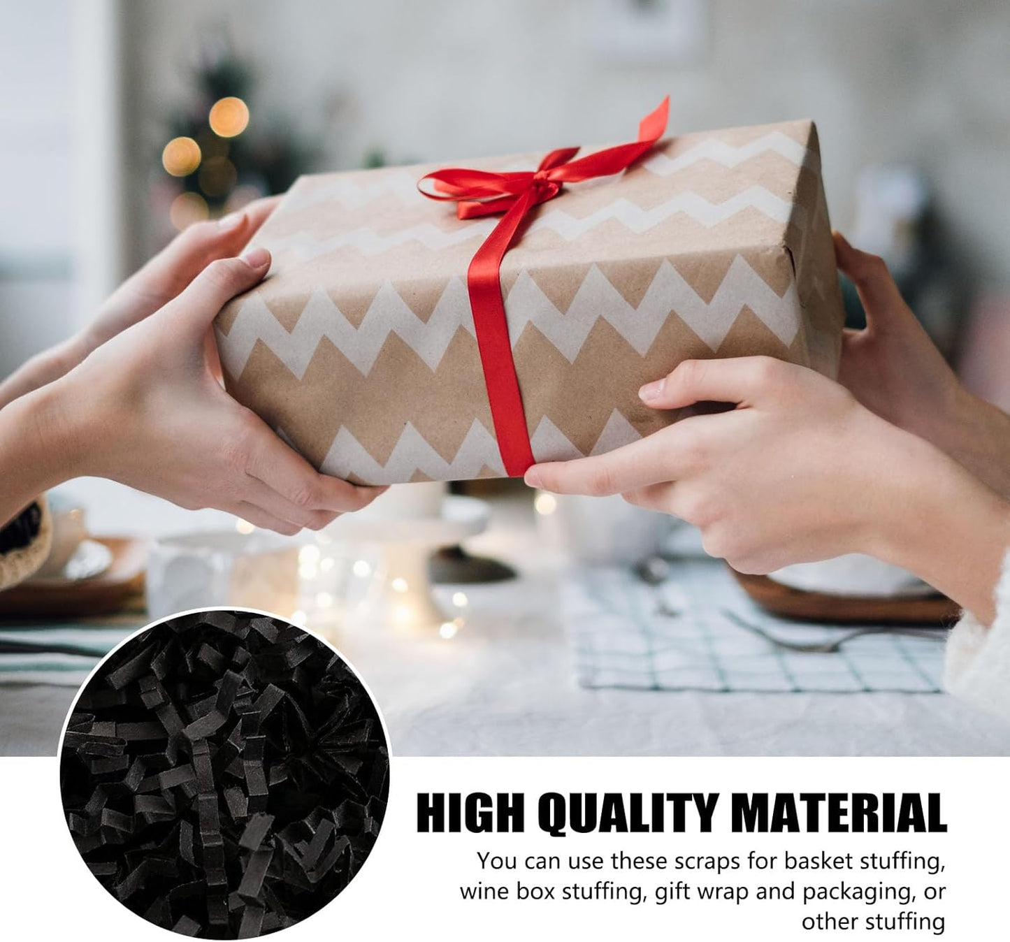 ZEBMOON 2 LB Black Crinkle Cut Paper Shred Filler Great for Gift Wrapping, Basket Filling, Birthday, Wedding, Halloween, Thanksgiving, Christmas Day, New Year Party Decorations Filling Supplies