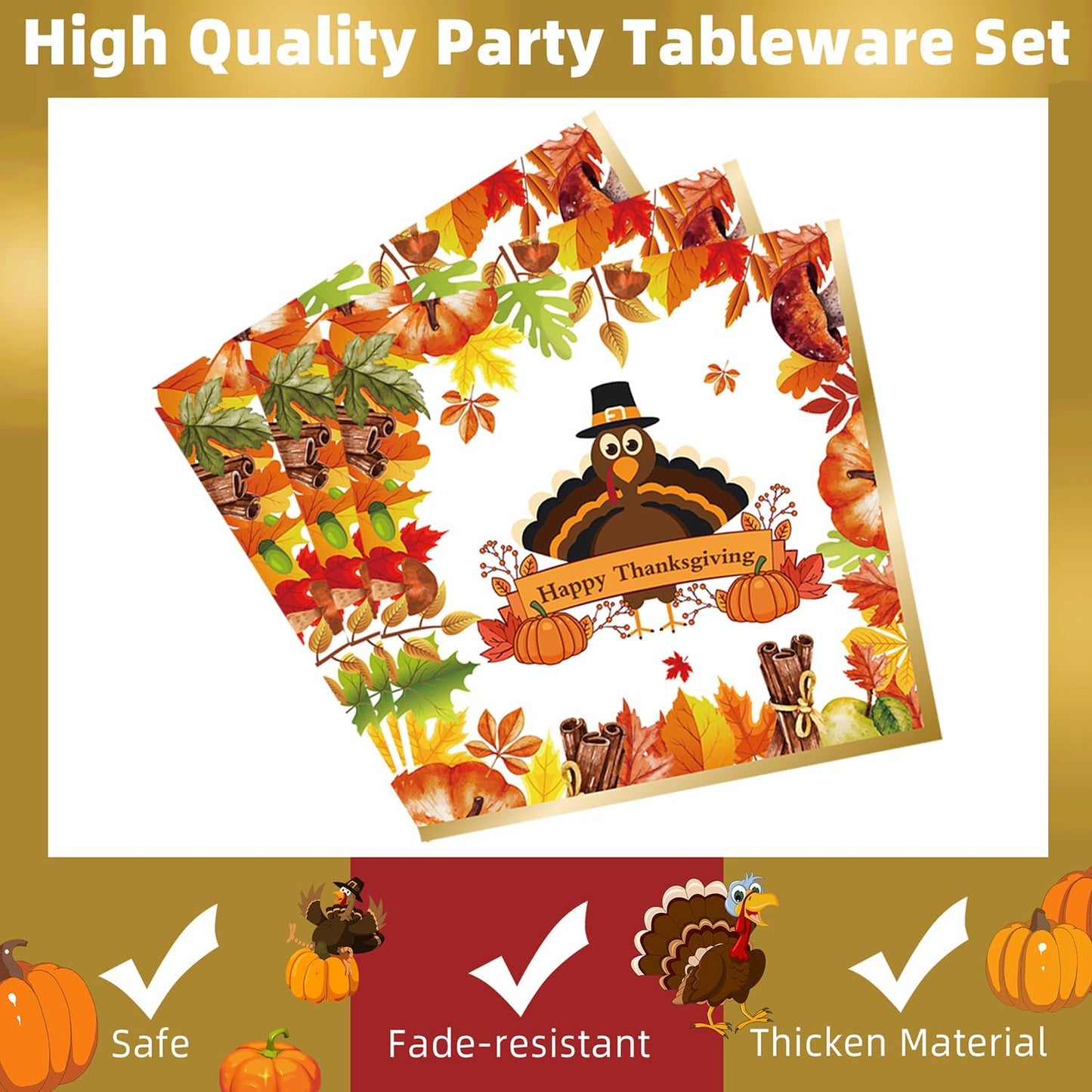 Fall Thanksgiving Party Supplies 96 Pcs Thanksgiving Paper Plates and Napkins Forks Pumpkin Turkey Autumn Disposable Tableware Set for Fall Harvest Party Decorations