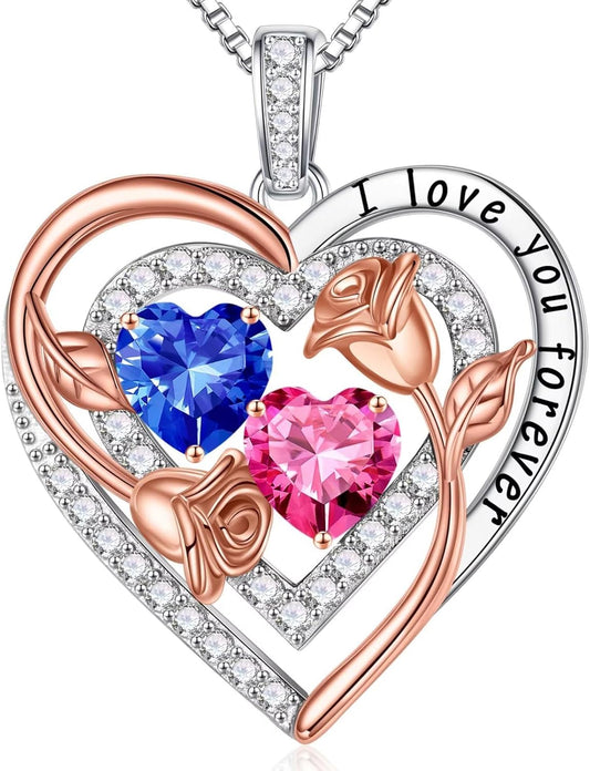 Iefil Birthstone Necklace for Women - Sterling Silver Birthstone Necklace Anniversary Birthday Gifts for Her Wife Mom Daughter