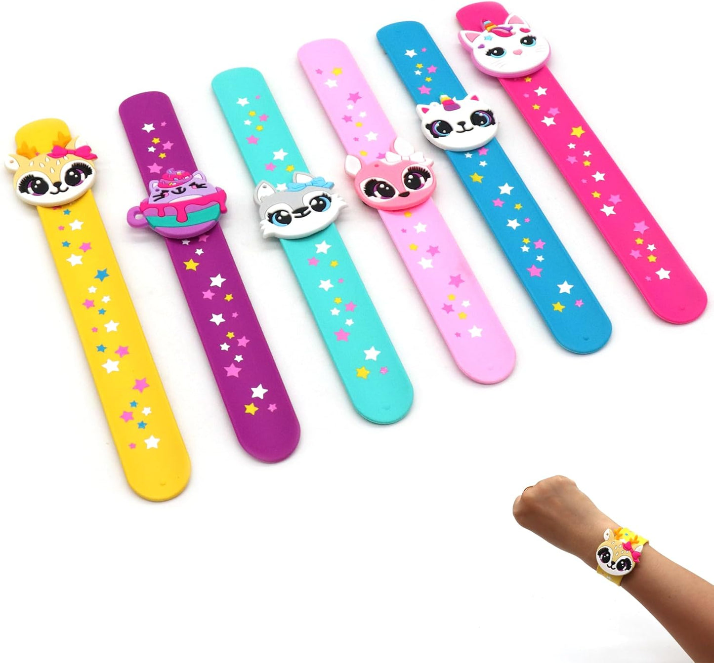 LOCHSOEL Cat Slap Bracelets for Kids- Silicone Wristbands Adjustable Party Favors, Classroom Prizes, Carnival Games - Birthday Gifts for Boys & Girls(6Pack)