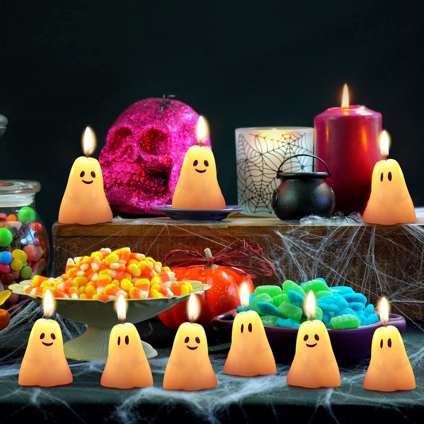 Nuanchu 12 Pcs Halloween Ghost Pumpkin Candle Fun Scented Thanksgiving Halloween Handmade Wax Fall Candles and Pumpkin Decor for Home(White,Ghost Style)