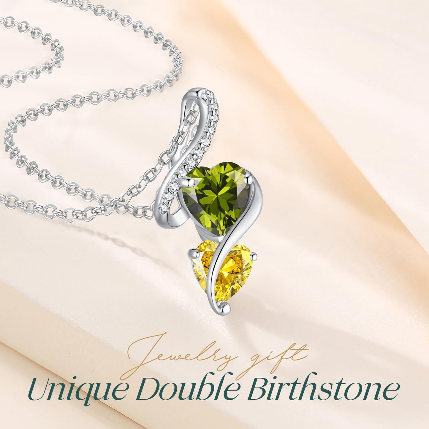 LOUISA SECRET Unique Double Heart Necklace Gifts for Wife Women, 925 Sterling Silver Tiny Birthstone Pendant Jewelry Gift for Her Girlfriend Mom Valentine's Day Anniversary Mother's Day Birthdays & Christmas