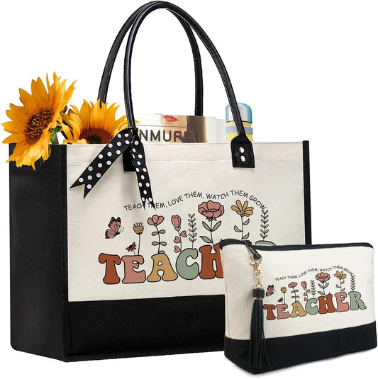 BeeGreen Teacher Appreciation Gifts for Women, Personalized Gift for Teacher, Teacher Gifts Top Leather Handle Handbags Teacher Must Haves with Button & Pouch Christmas