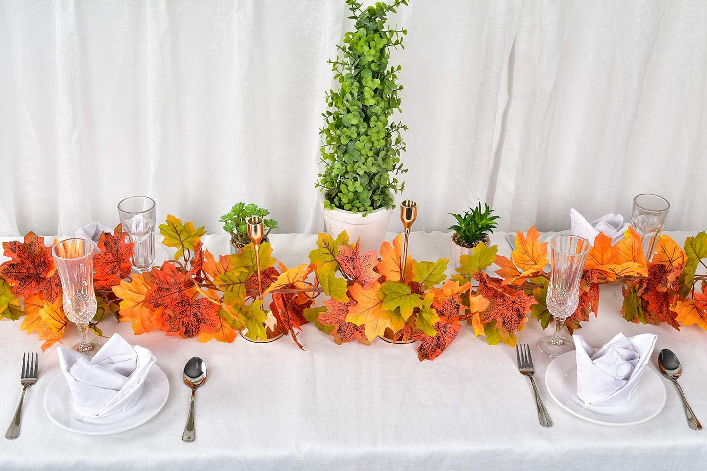 2 Pack Fall Maple Leaf Garland Artificial Maple Garland, Autumn Hanging Fall Leave Vines for Indoor Outdoor Wedding Thanksgiving Dinner Party Decor