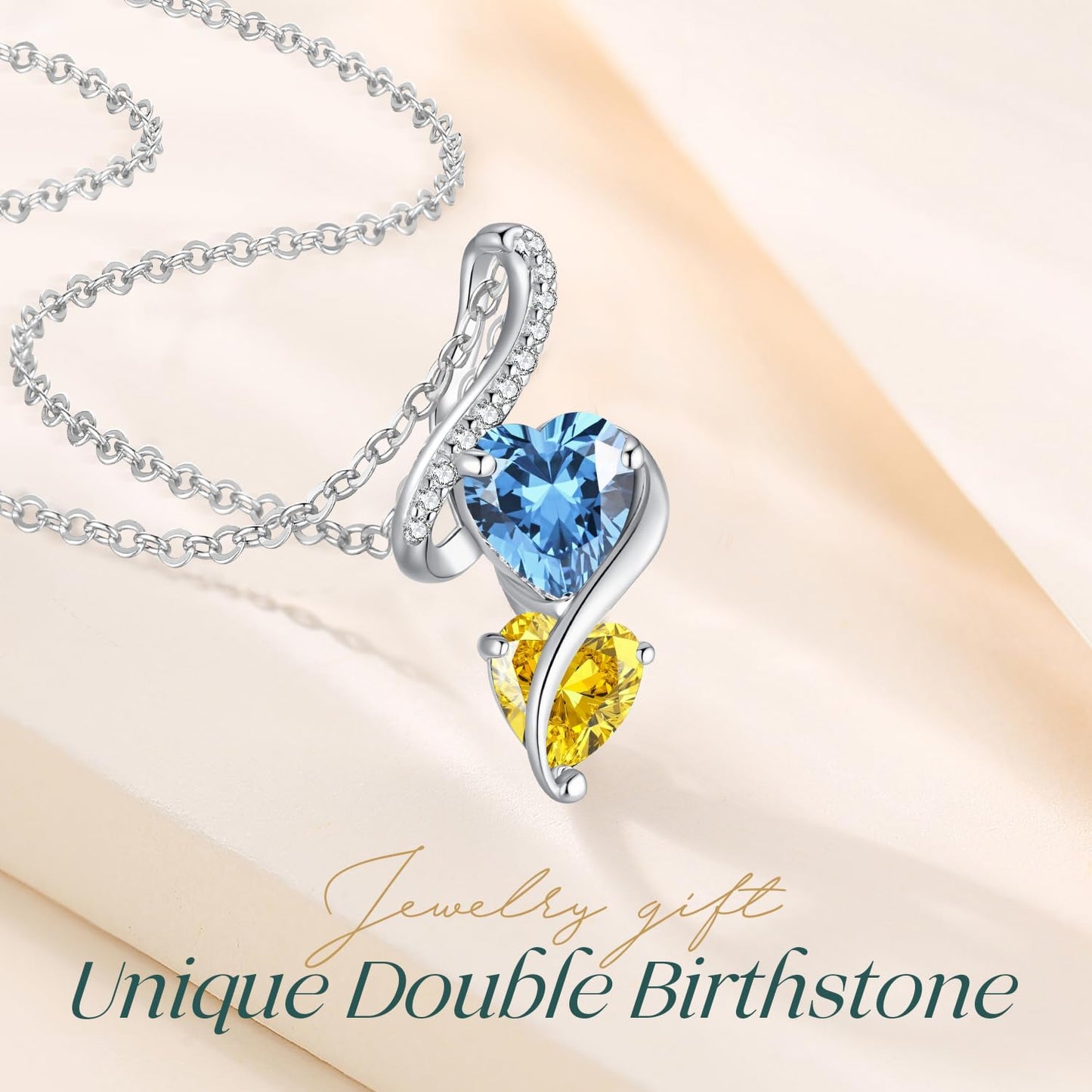 LOUISA SECRET Unique Double Heart Necklace Gifts for Wife Women, 925 Sterling Silver Tiny Birthstone Pendant Jewelry Gift for Her Girlfriend Mom Valentine's Day Anniversary Mother's Day Birthdays & Christmas