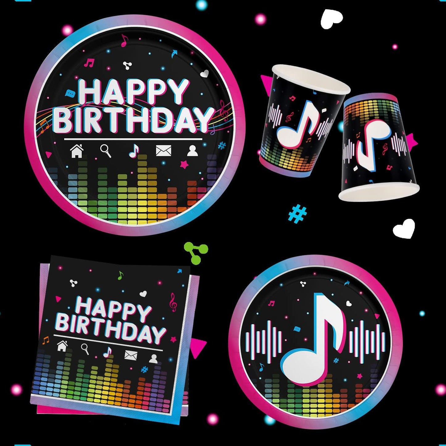 Music Party Supplies Disposable Paper Plates Napkins Cups Tablecloth and Banner for Girls Boys Music Party Birthday Decorations, Serve 25.
