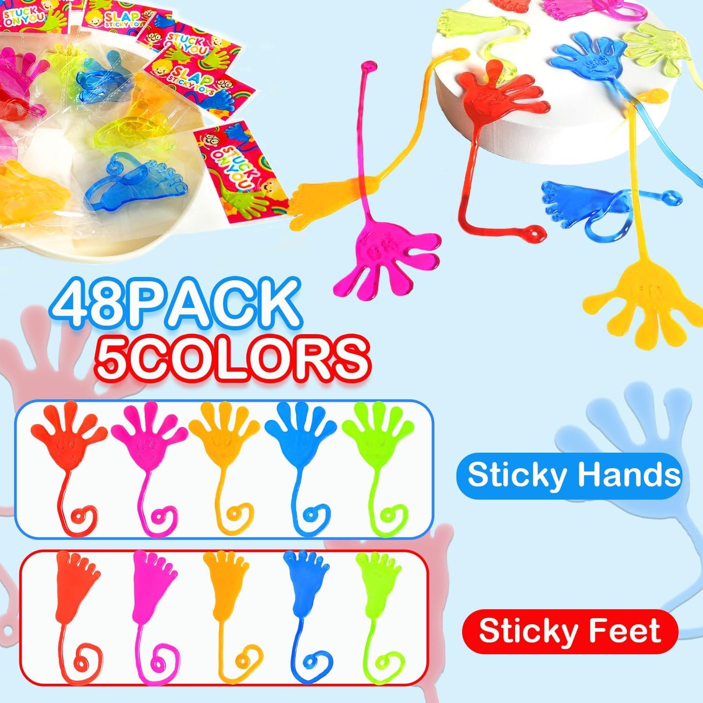 Party Favors Goodie Bag Stuffer Fillers for Kids (48 PCS), Large Sticky Hands & Feet for Birthday Pinata, Classroom Students Non Candy Treats Prizes Supplies Toys Gifts for Toddlers Boys Girls