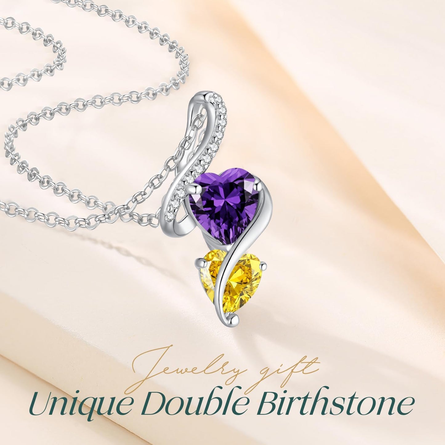 LOUISA SECRET Unique Double Heart Necklace Gifts for Wife Women, 925 Sterling Silver Tiny Birthstone Pendant Jewelry Gift for Her Girlfriend Mom Valentine's Day Anniversary Mother's Day Birthdays & Christmas