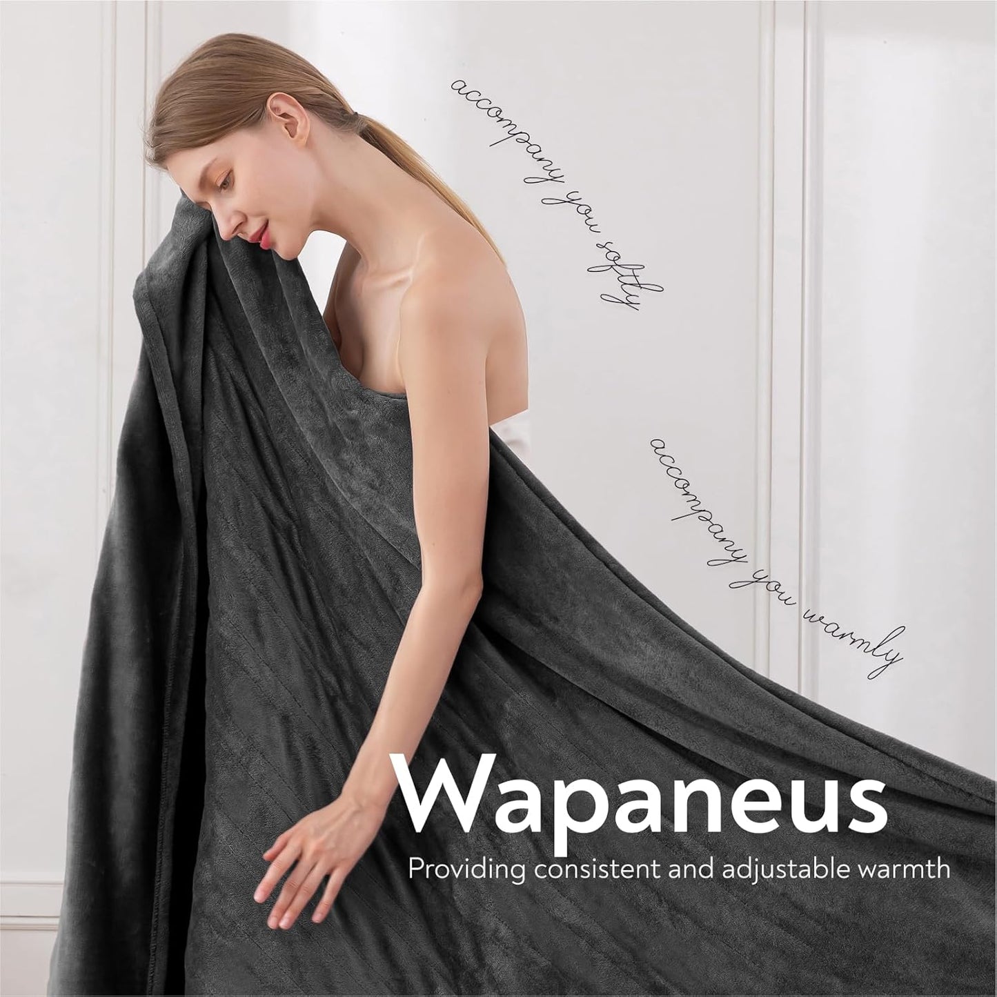 Wapaneus Foot Pocket Heated Blanket Electric Throw with 10 Heating Levels and Auto Shut Off, Flannel Fast-Heating Heated Throw 50" x 60", Machine Washable, Dark Grey