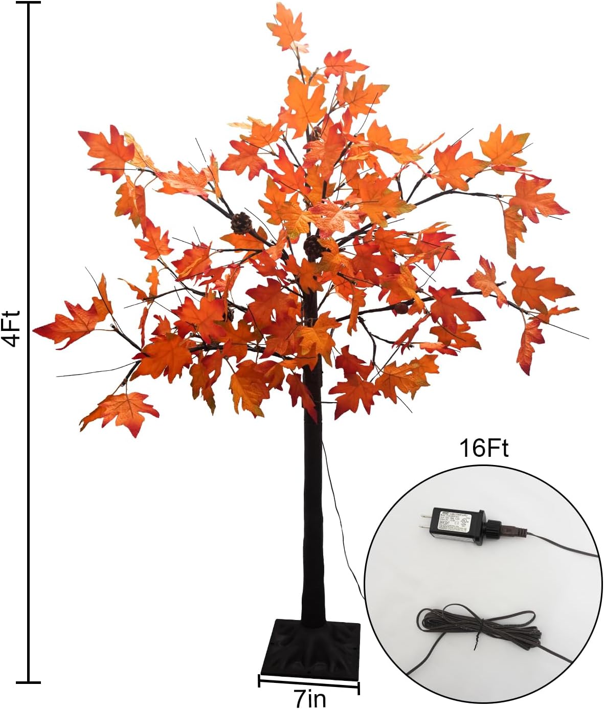 4FT Prelit Maple Tree Artificial Fall Tree with Acorn Pine Cone 56 LED Autumn Lighted Tree for Thanksgiving Harvest Wedding Party Home Indoor Outdoor Decor