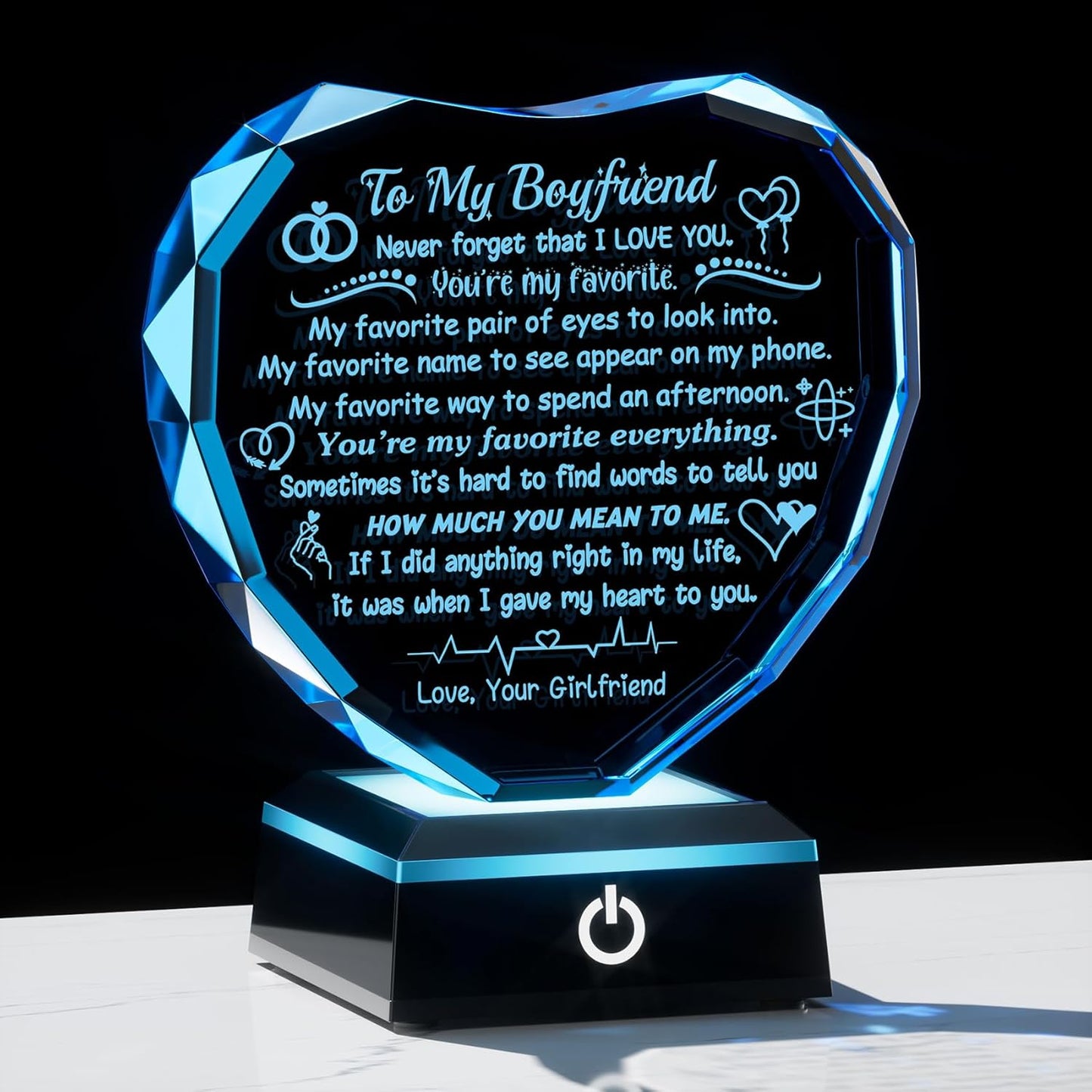 Gifts for Boyfriend, Romantic Heart Crystal Keepsakes to My Boyfriend Gifts with Colorful Base,I Love You Gifts for Boyfriend from Girlfriend on Birthday Valentine's Day