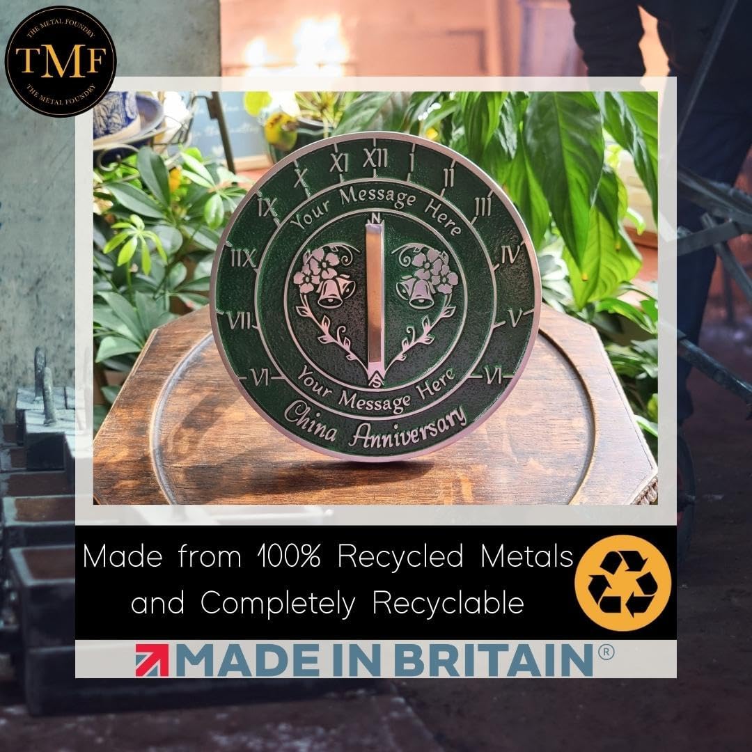 The Metal Foundry Personalized China 20th Large Sundial - Recycled Solid Metal UK Manufactured Home Decor Or Garden Present Idea ForParents, Friends Or Couple On 20 Years Marriage