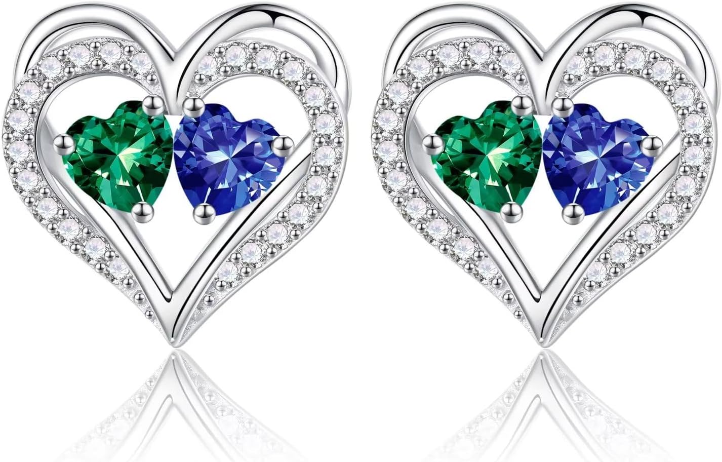 Iefil Birthstone Earrings for Women - 925 Sterling Silver Heart Earrings Anniversary Birthday Gifts for Women Wife Girlfriend Mom