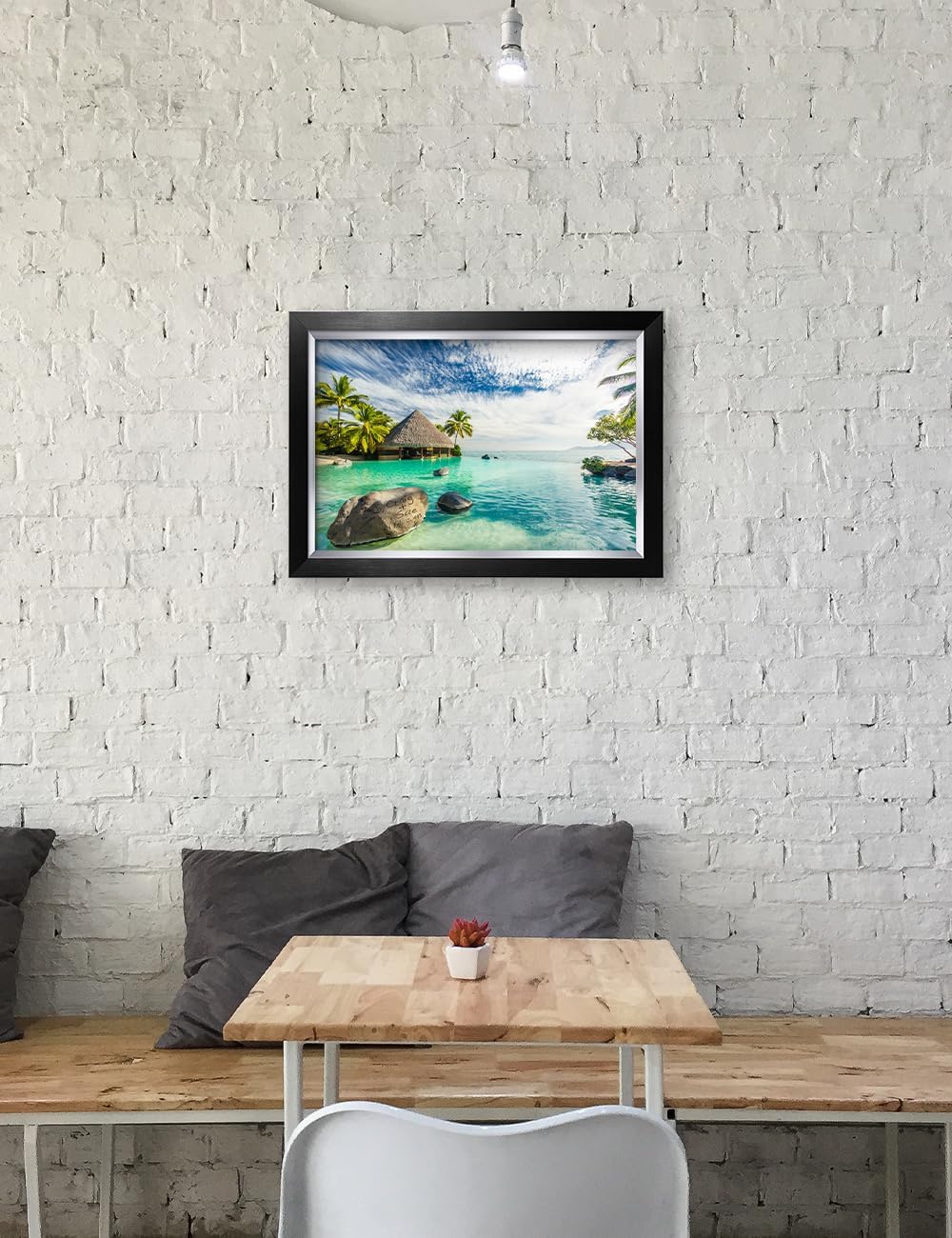 IPIC - "Tropical Memories Personalized Framed Wall Art, Custom Beach Canvas Print with Name and Date on Rock, A Personalized Gift for Couple, Wedding, or Anniversary, Coastal Home Decor