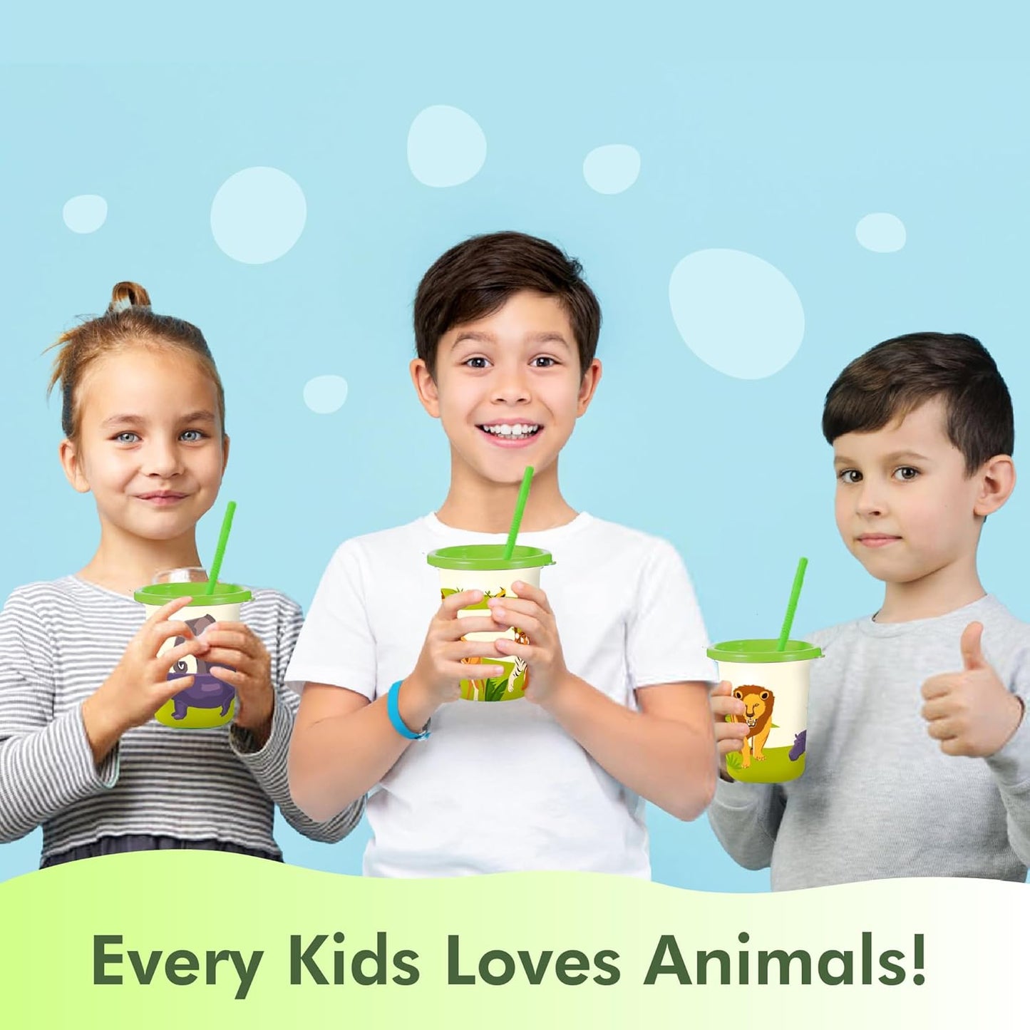 Safari Party Decorations – Set of 12 Zoo Animal Cups with Lids and Straws, Perfect for Safari Birthday, Zoo Favors & Jungle Animal Party Theme