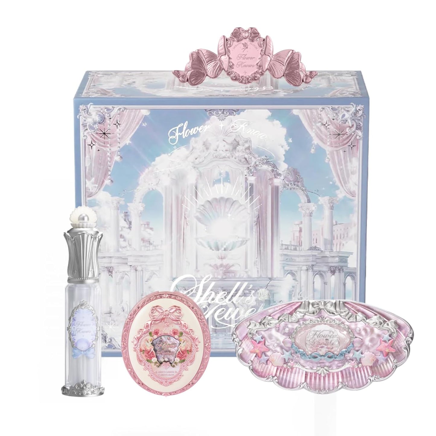 Flower Knows Tide & Twilight Treasures 5 Pack Makeup Gift Set,Lip Glaze*1+Blush*1+Eyeshadow*1+Hair Clip*1+Gift Box*1,Perfect Makeup Gift for Girls & Women