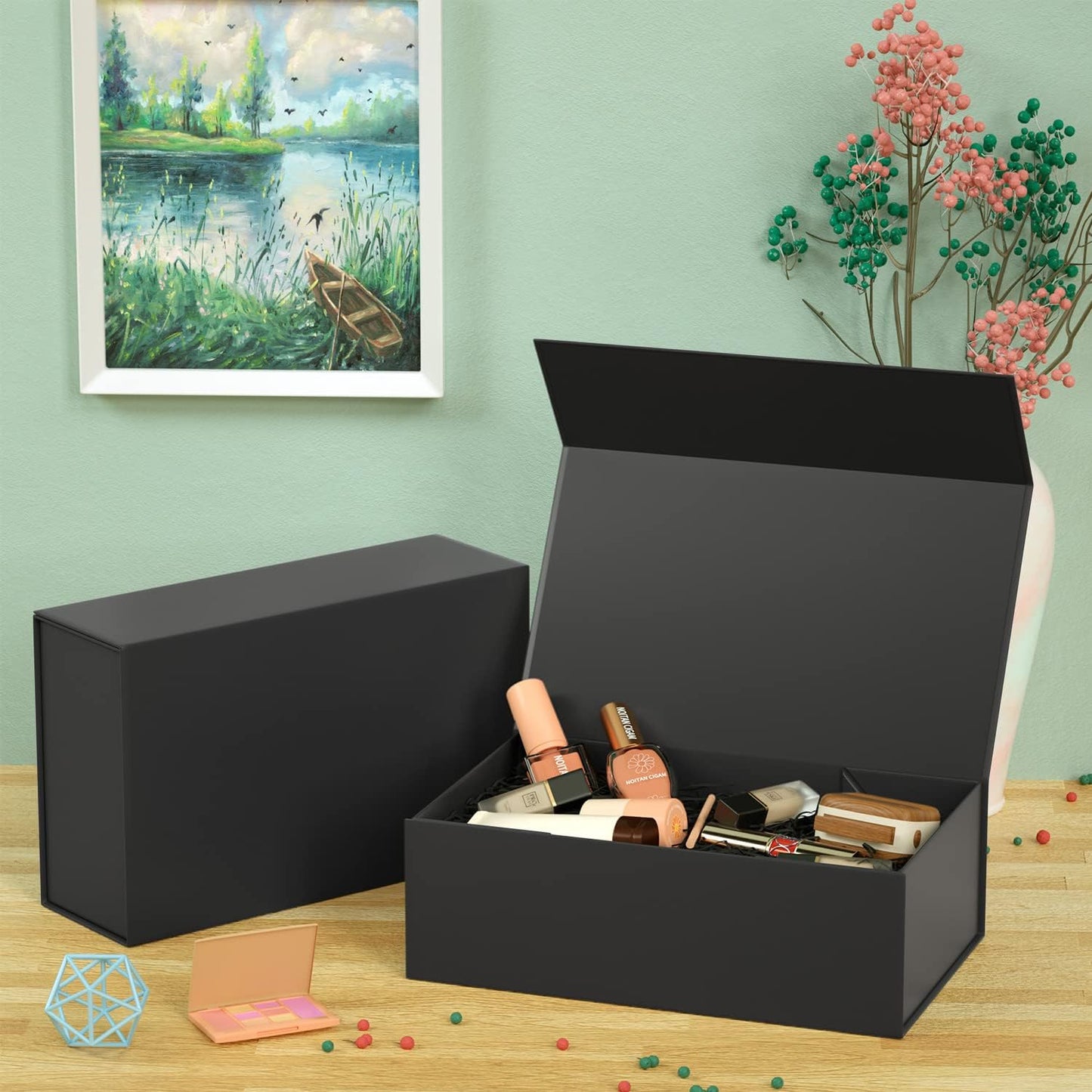 5 Pack Black Gift Box, 9.5x6x3'' Gift boxes for Presents with Lids Magnetic Closure Rectangle Collapsible for Groomsman Proposal Box, Wedding, Christmas, Halloween, Birthday Gift Packging