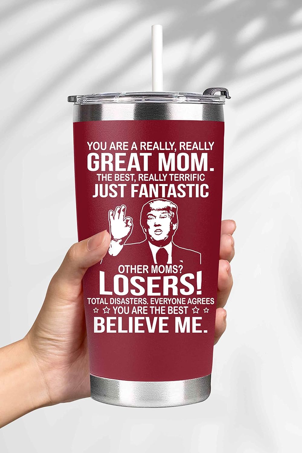 Christmas Gifts for Mom from Daughter, Son, Kids - Great Mom Coffee Tumbler on Birthday, Christmas, Durable Stainless Steel, Insulated for Hot or Cold Drinks, Ideal Gift for Mothers 20oz, Red