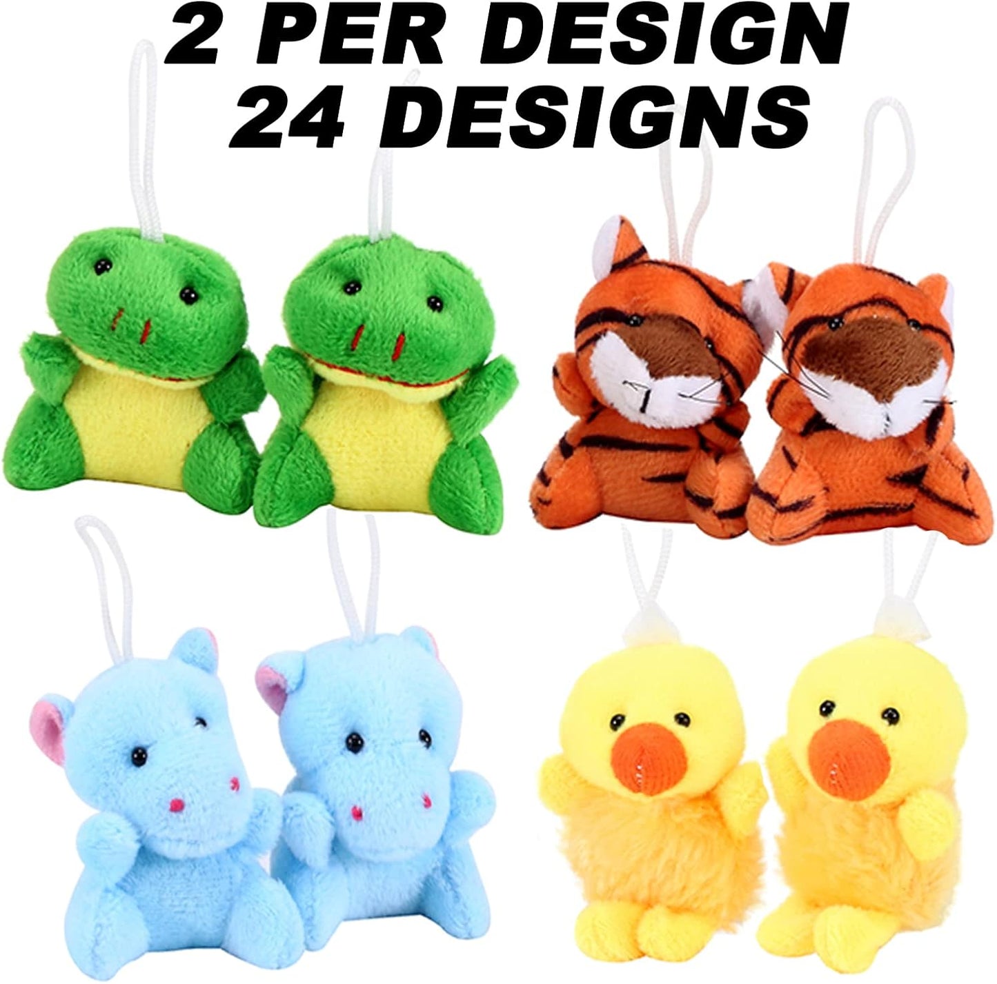48 Pieces Mini Plush Animals Toys Set, Small Stuffed Animal Keychain Set for Valentine Gift,Easter Egg Filter,Carnival Prizes, Classroom Rewards, Goody Bags Filler,Party Favors