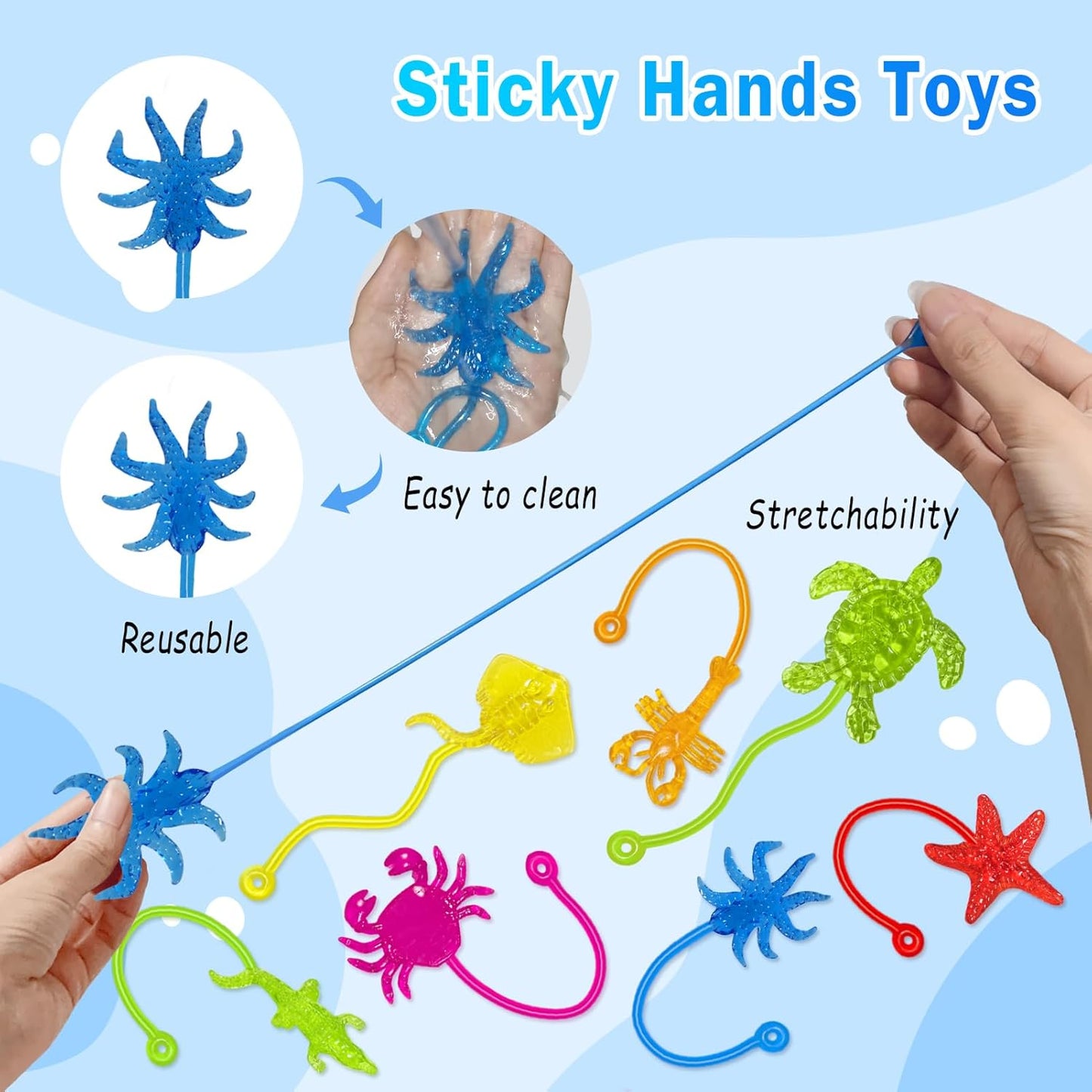 Sticky Hands Bulk 42PCS Ocean Animal Party Favors for Kids Stretchy Sticky Hand Fidget Toys Goodie Bag Stuffers Treasure Box Toys for Classroom Prizes Birthday Party Supplies Easter Egg Fillers