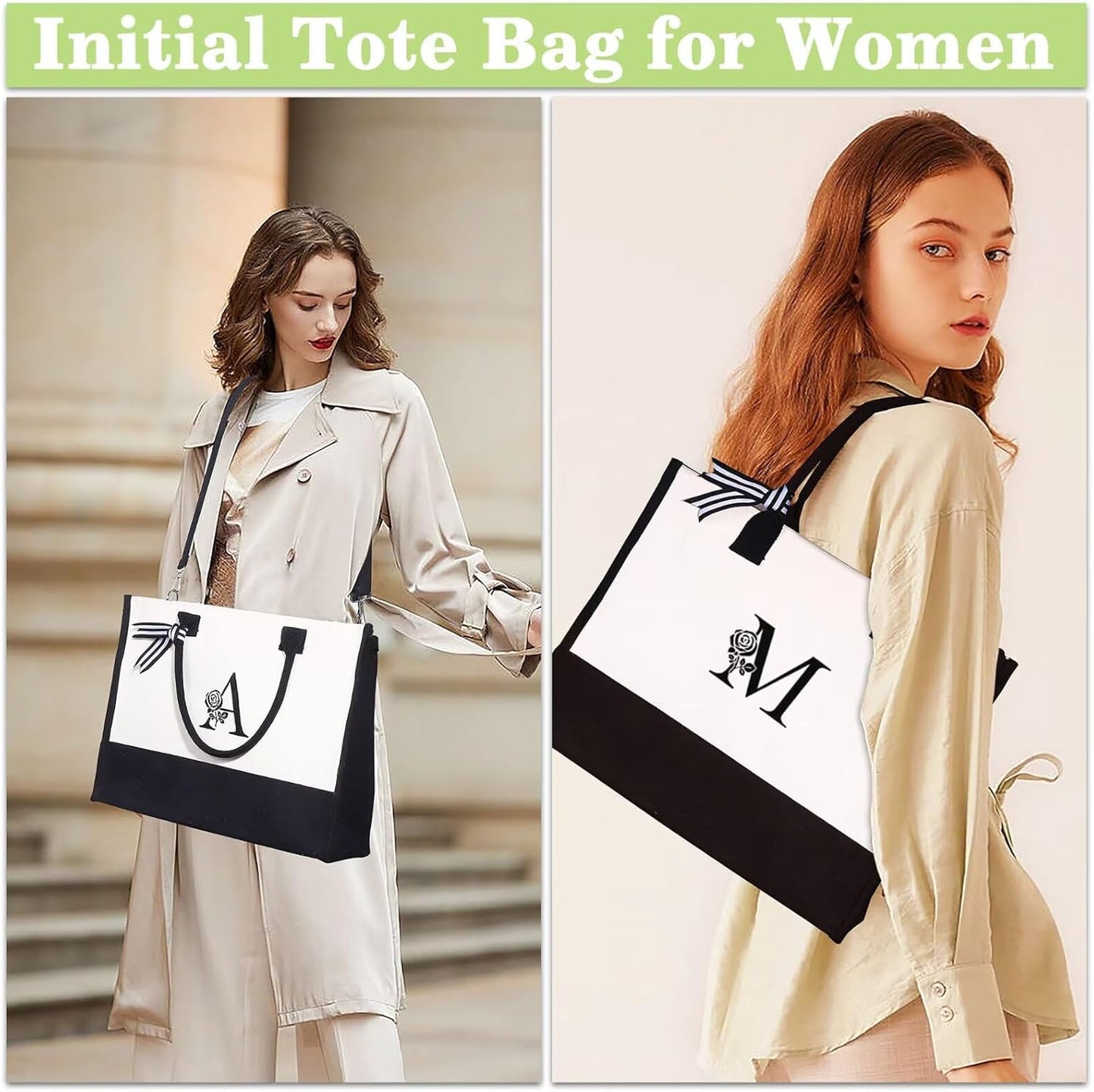 YOOLIFE Gifts for Women - Initial Canvas Tote Bag & Makeup Bag Birthday Gifts for Women Wife Mom Friend Teacher Sister