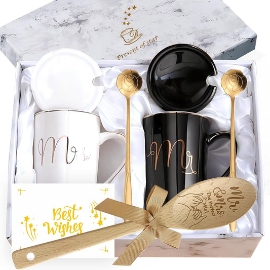 Wedding Gifts Engagement Newlyweds His Hers Bridal Shower Ideas Present for Bride Groom Parents Couples Mr Mrs Valentines Christmas Coffee Mugs Set 14oz