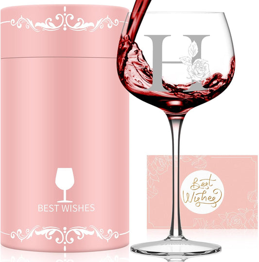 Personalized Gifts for Women, Monogrammed A-Z Wine Glass Customized Gift, Unique Christmas Birthday Gifts for Women Her Mom Friend Sister Wife Daughter Nurse (H)
