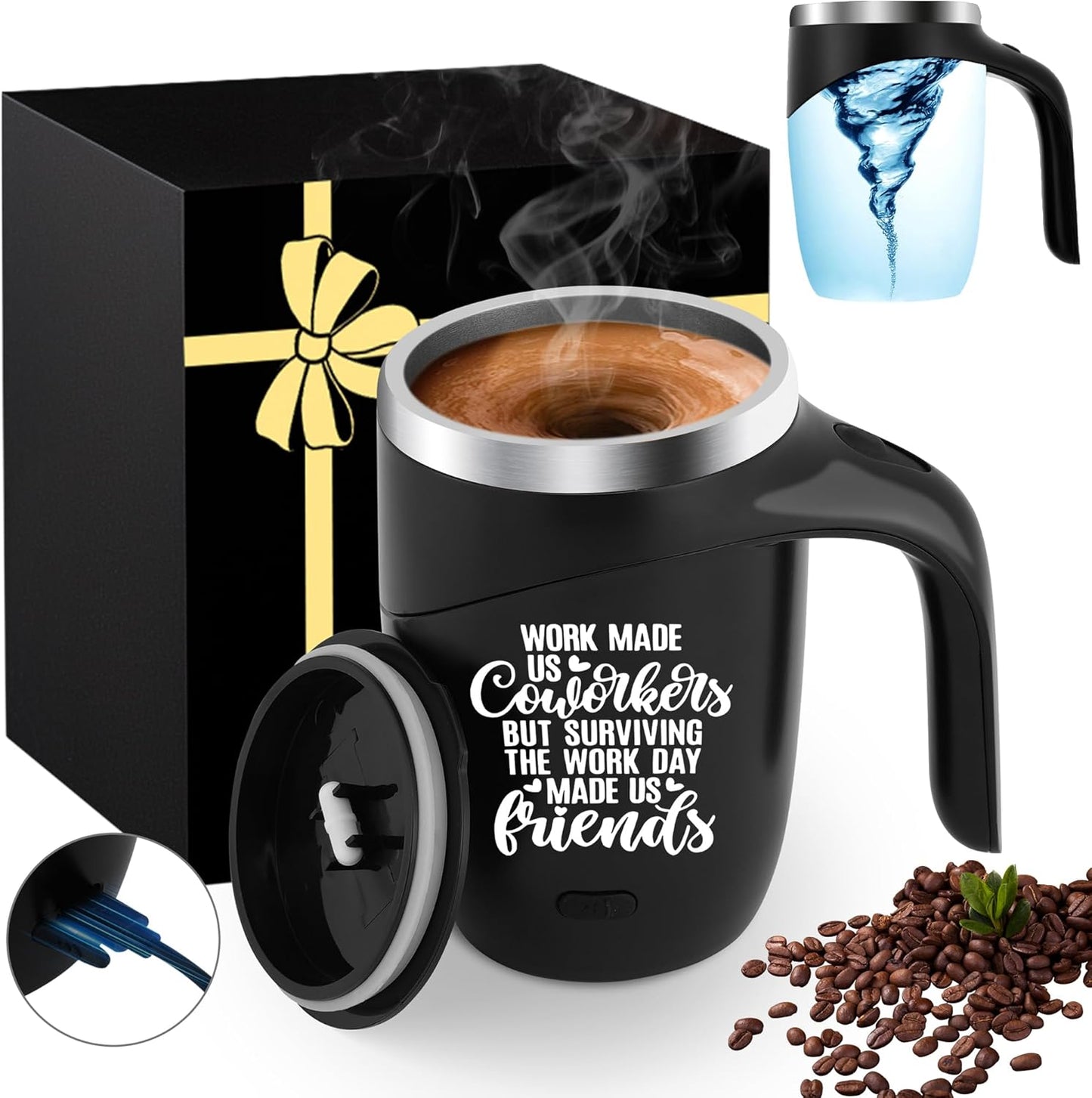 Magnetic Stirring Coffee Mug Stainless Insulated Cup Men White Elephant Adults Christmas Funny Unique Office Party Teacher Co Worker Colleague Farewell Male Boss Coworker Work Leaving Goodbye Gifts