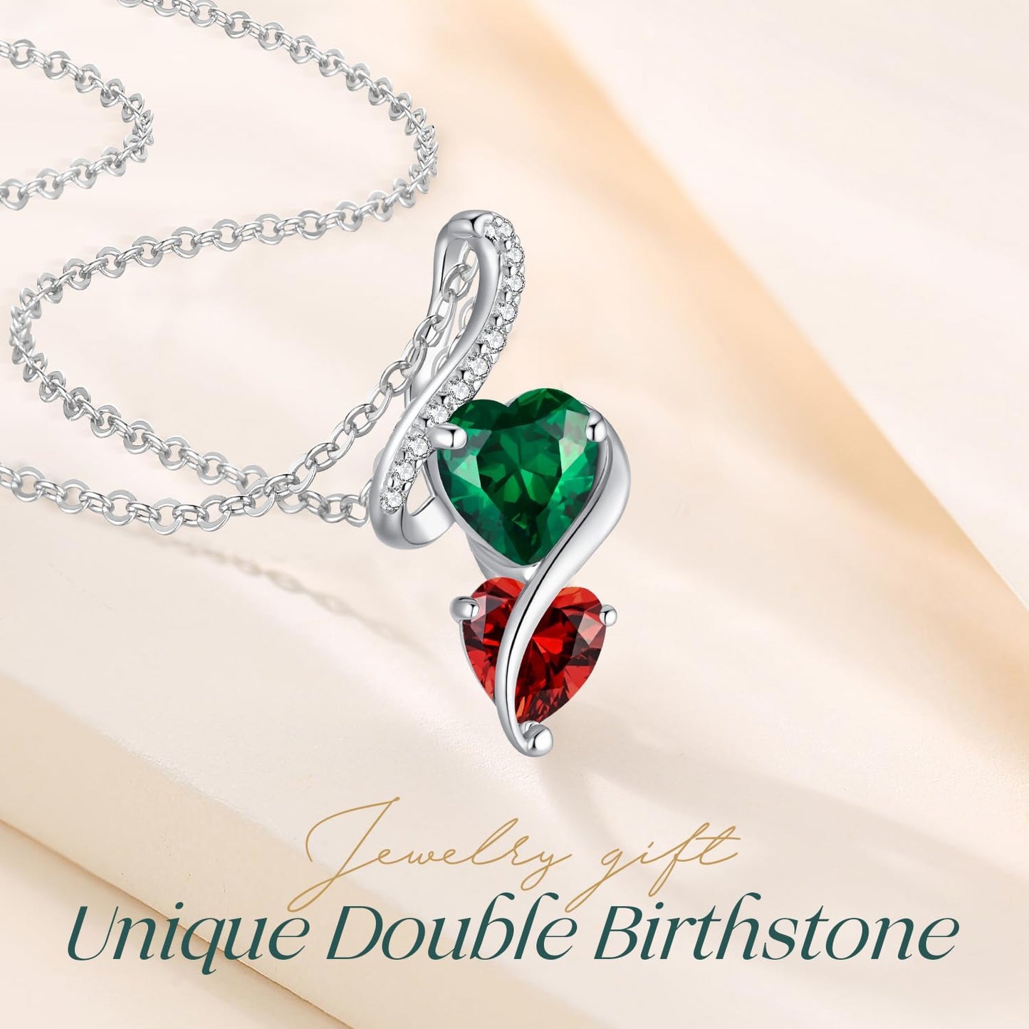 LOUISA SECRET Unique Double Heart Necklace Gifts for Wife Women, 925 Sterling Silver Tiny Birthstone Pendant Jewelry Gift for Her Girlfriend Mom Valentine's Day Anniversary Mother's Day Birthdays & Christmas