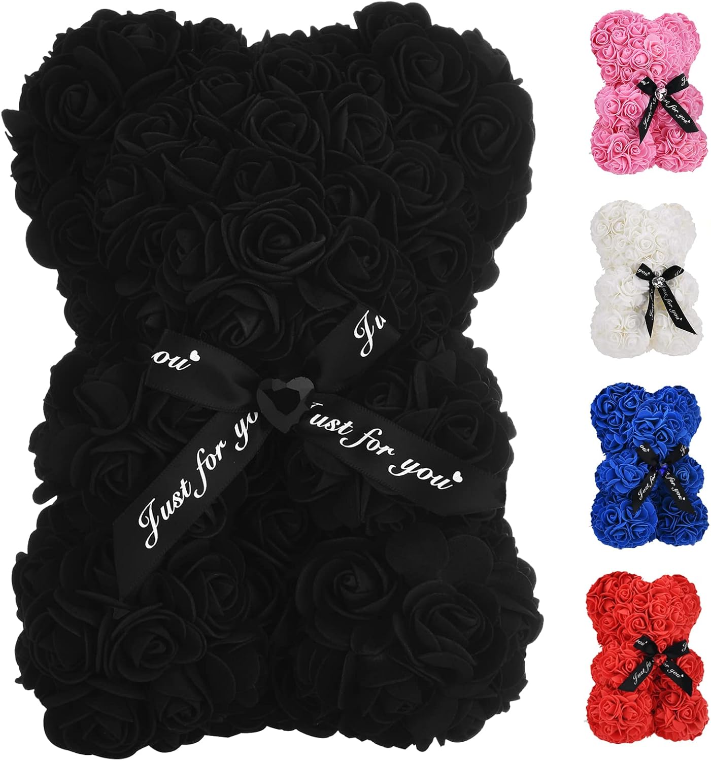Artificial Rose Flower Bear,Perfect Romantic Gift for Her, Valentine's Mother's Day, Christmas, Birthday,Thanksgiving Party Anniversary Girl Friend Wife with Heart-Shaped Diamond Black.
