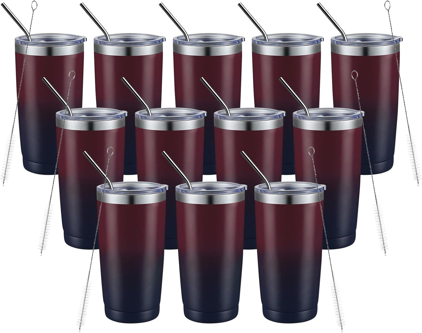 COMOOO 20oz Stainless Steel Tumbler Bulk with Lid and Straw Insulated Coffee Tumbler Cup Double Wall Vacuum Travel Mug for Cold Drinks and Hot Beverage (Mystery Moon,12 Pack)