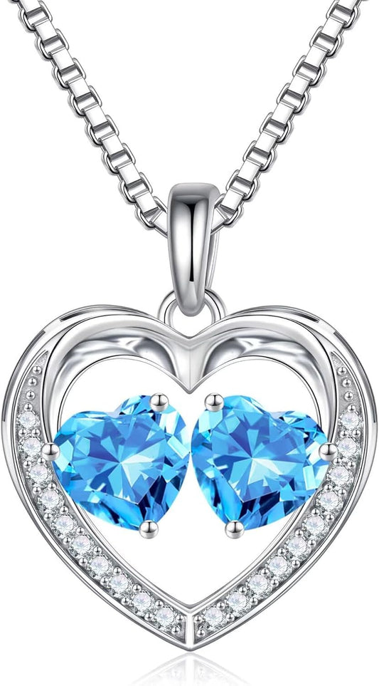 Iefil Birthstone Jewelry for Women - 925 Sterling Silver Birthstone Necklace, Anniversary Birthday Gifts for Women, Jewelry Gifts for Her Wife Mom Daughter