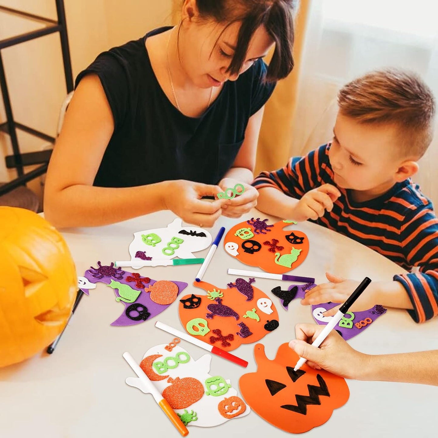 Max Fun 302PCS Halloween Crafts for Kids - Foam Pumpkins, Stickers, Ghost & Witch Hat Decorations for Kids Party Favors & Activities