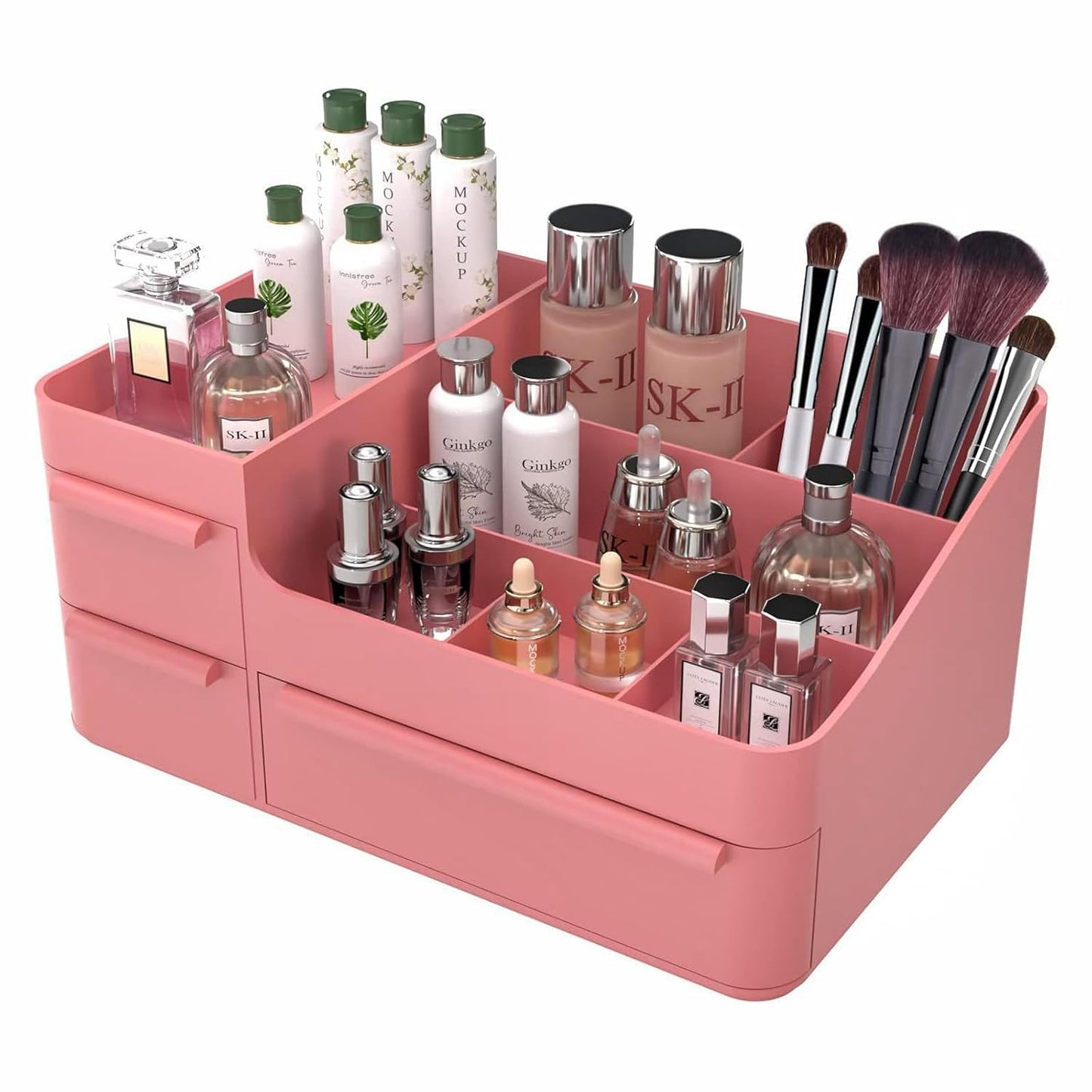 Makeup Organizer with Drawers, Countertop Organizer for Vanity, Bathroom and Bedroom Desk Cosmetics Display Case for Brushes, Lotions, Perfumes, Eyeshadow, Lipstick and Nail Polish
