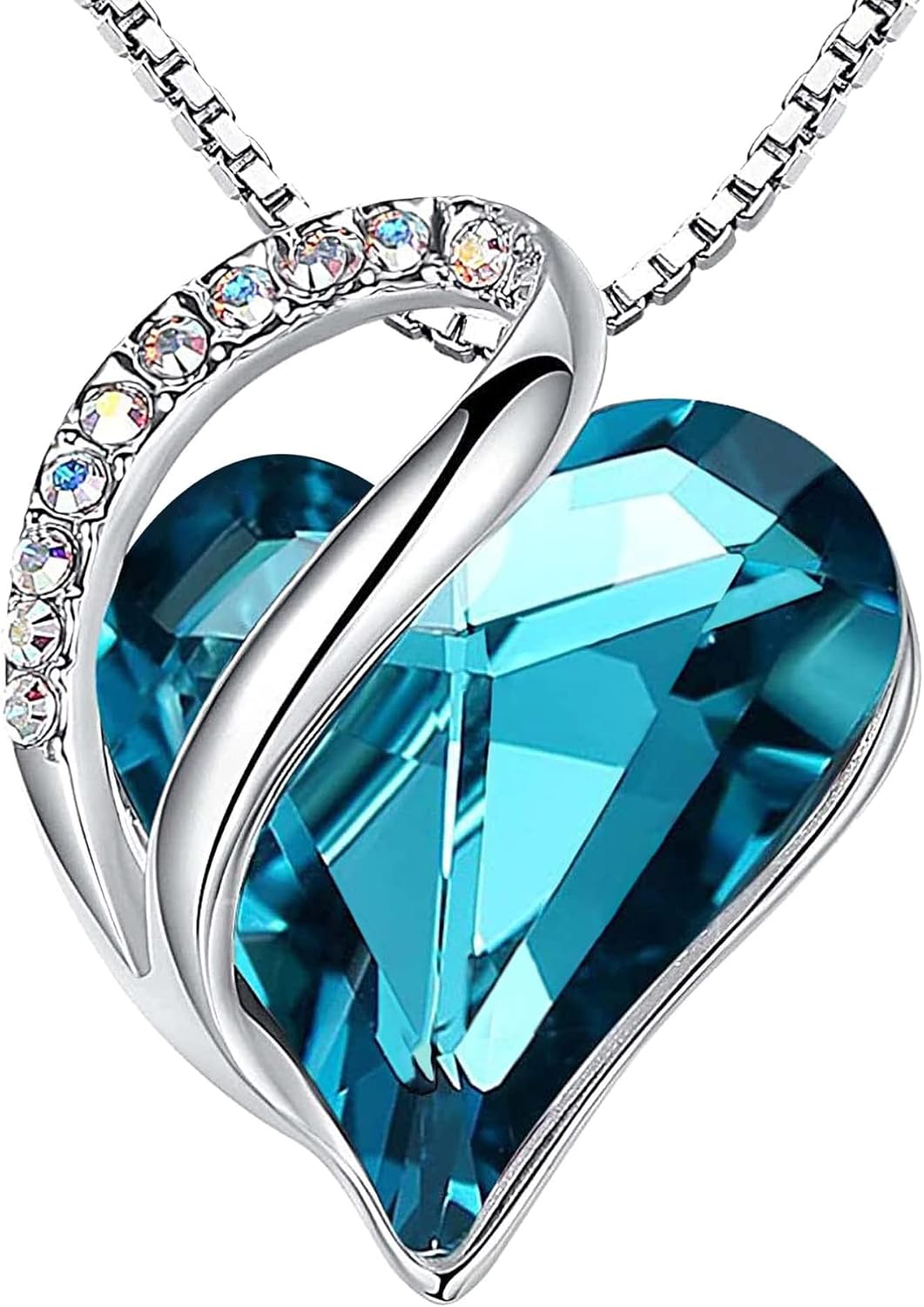 Necklaces for Women, Infinity Love Birthstone Heart Crystal Pendant, Birthday Jewelry Gifts for Her, Mom, and Wife, Silver Plated, 18 plus 2 inch Adjustable Chain