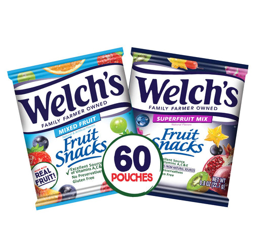 Welch's Fruit Snacks, Mixed Fruit & Superfruit 0.8 oz Single Serve Bags (Pack of 60)