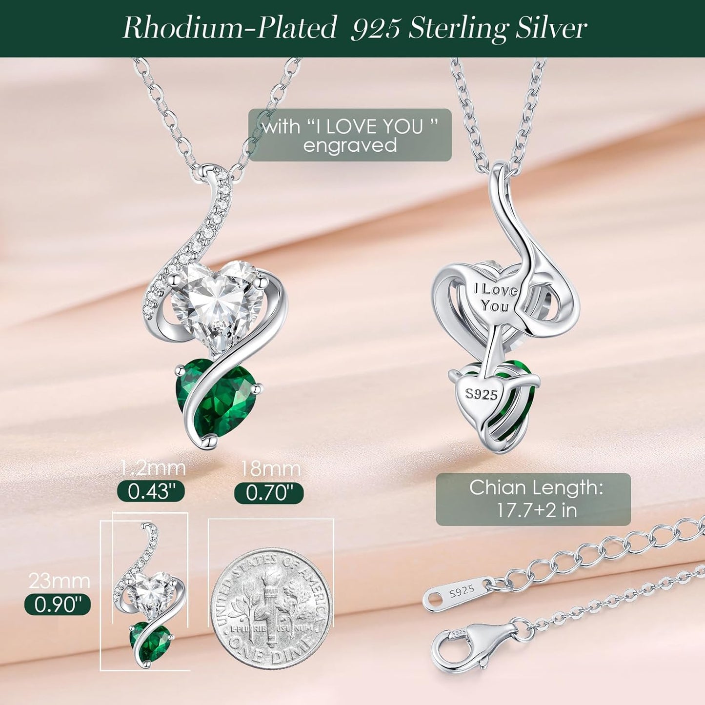 LOUISA SECRET Unique Double Heart Necklace Gifts for Wife Women, 925 Sterling Silver Tiny Birthstone Pendant Jewelry Gift for Her Girlfriend Mom Valentine's Day Anniversary Mother's Day Birthdays & Christmas