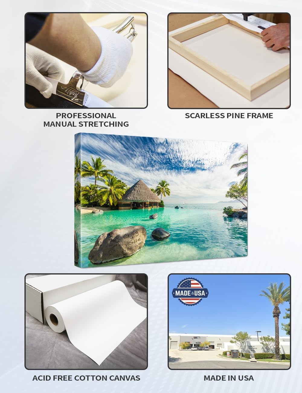 IPIC - "Tropical Memories Personalized Canvas Wall Art, Custom Beach Canvas Print with Name and Date on Rock, A Personalized Gift for Couple, Wedding, or Anniversary, Coastal Home Decor