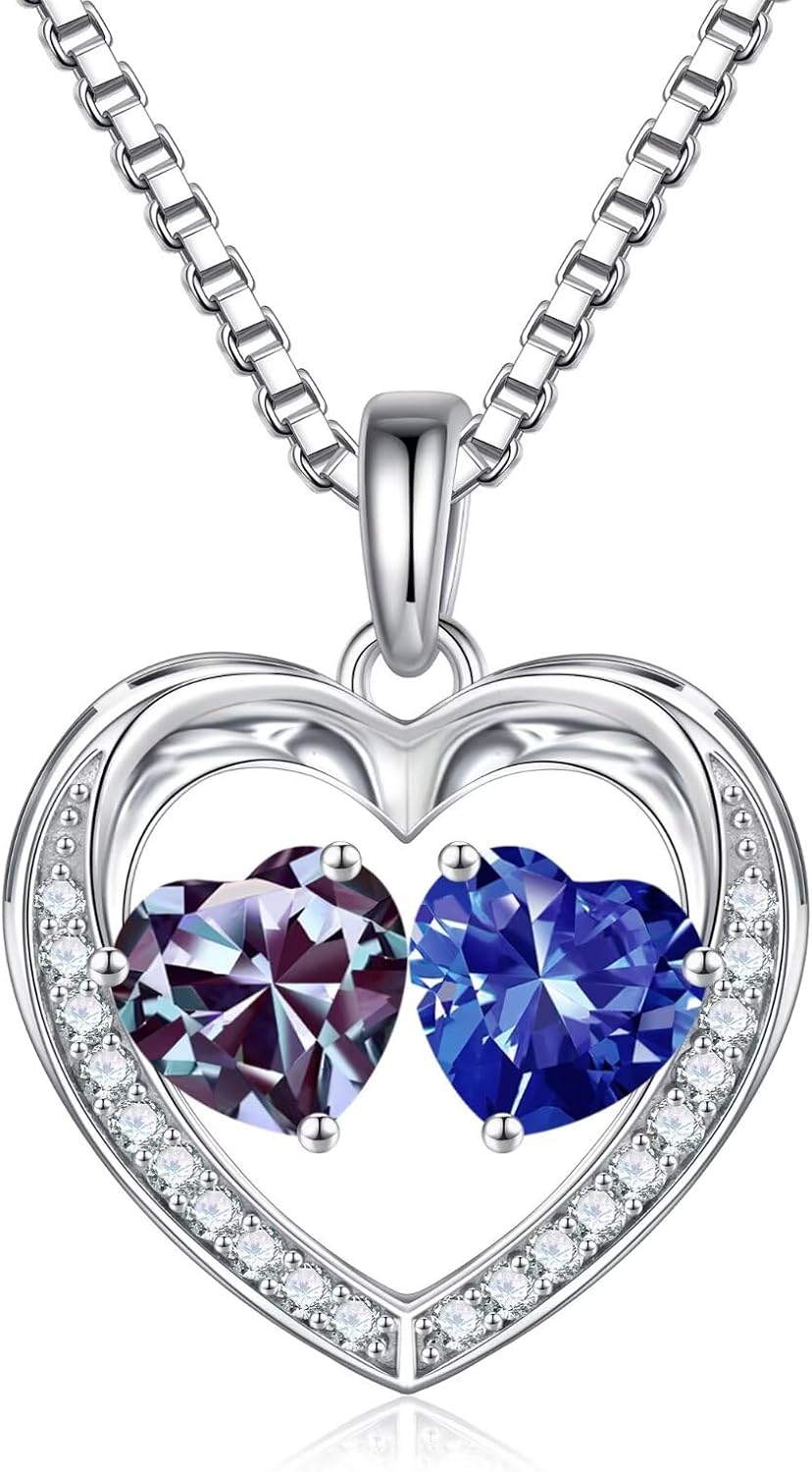 Iefil Birthstone Jewelry for Women - 925 Sterling Silver Birthstone Necklace, Anniversary Birthday Gifts for Women, Jewelry Gifts for Her Wife Mom Daughter