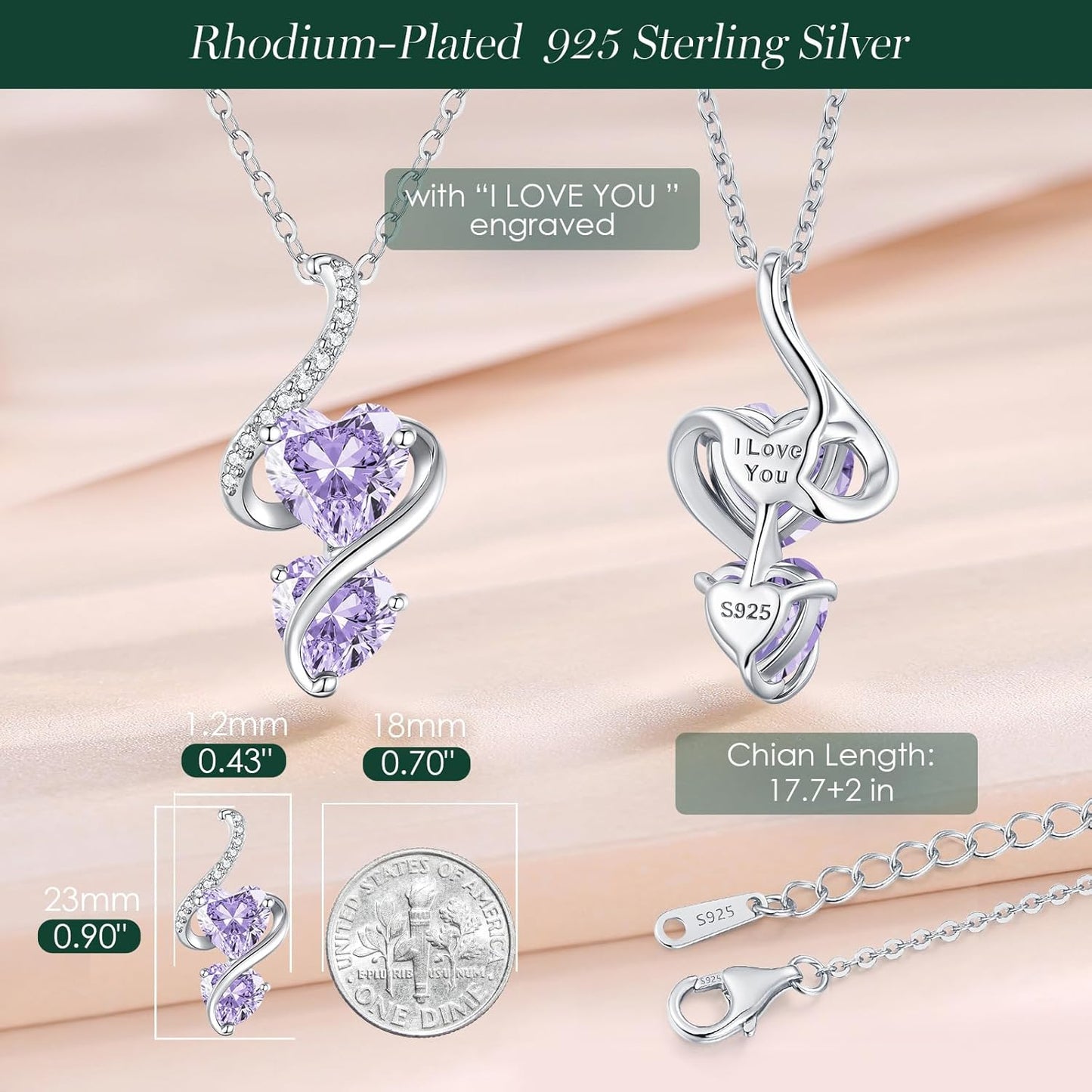 LOUISA SECRET Unique Double Heart Necklace Gifts for Wife Women, 925 Sterling Silver Tiny Birthstone Pendant Jewelry Gift for Her Girlfriend Mom Valentine's Day Anniversary Mother's Day Birthdays & Christmas
