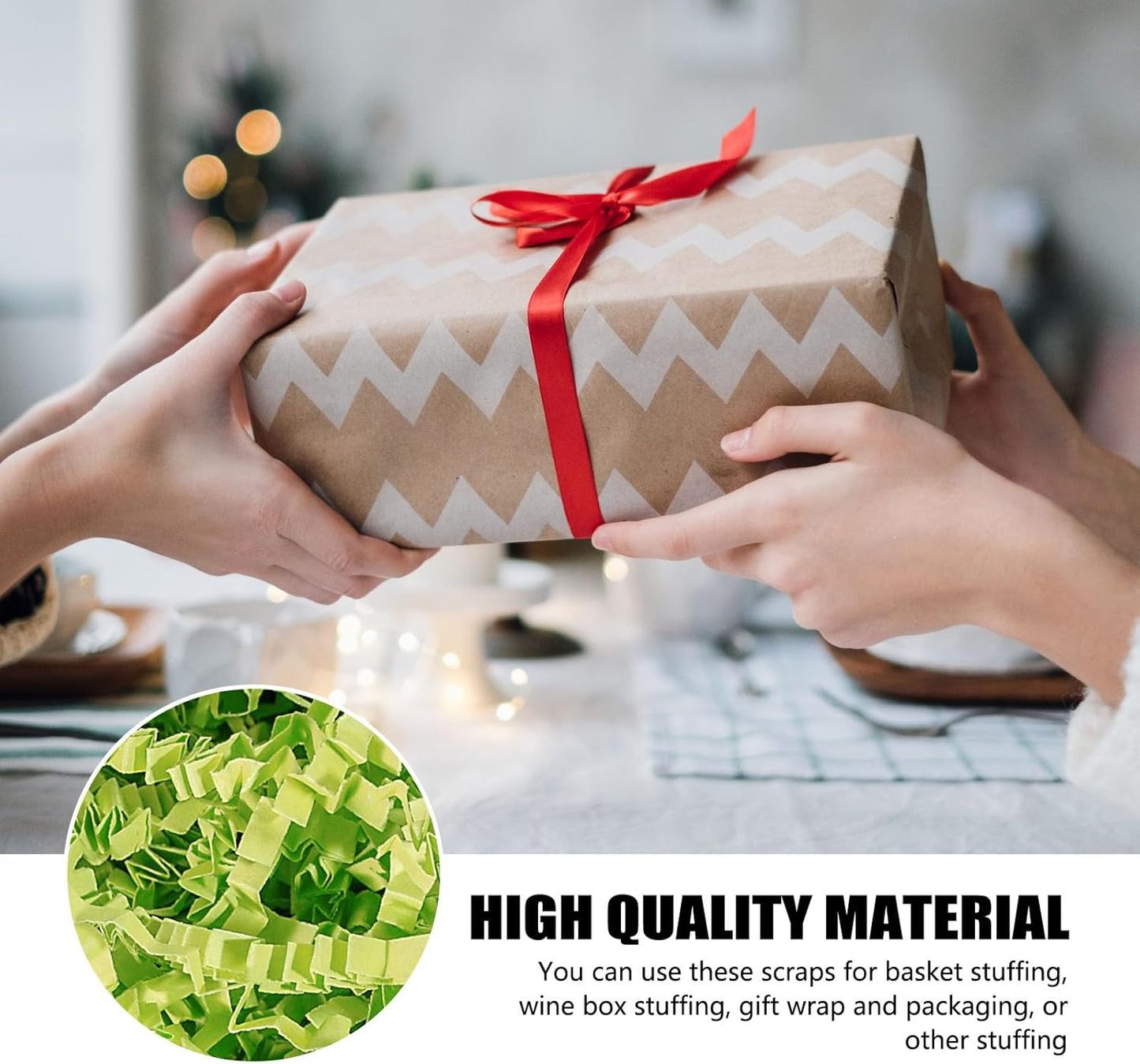 ZEBMOON 2 LB Green C Crinkle Cut Paper Shred Filler Great for Gift Wrapping, Basket Filling, Birthday, Wedding, Halloween, Thanksgiving, Christmas Day, New Year Party Decorations Filling Supplies