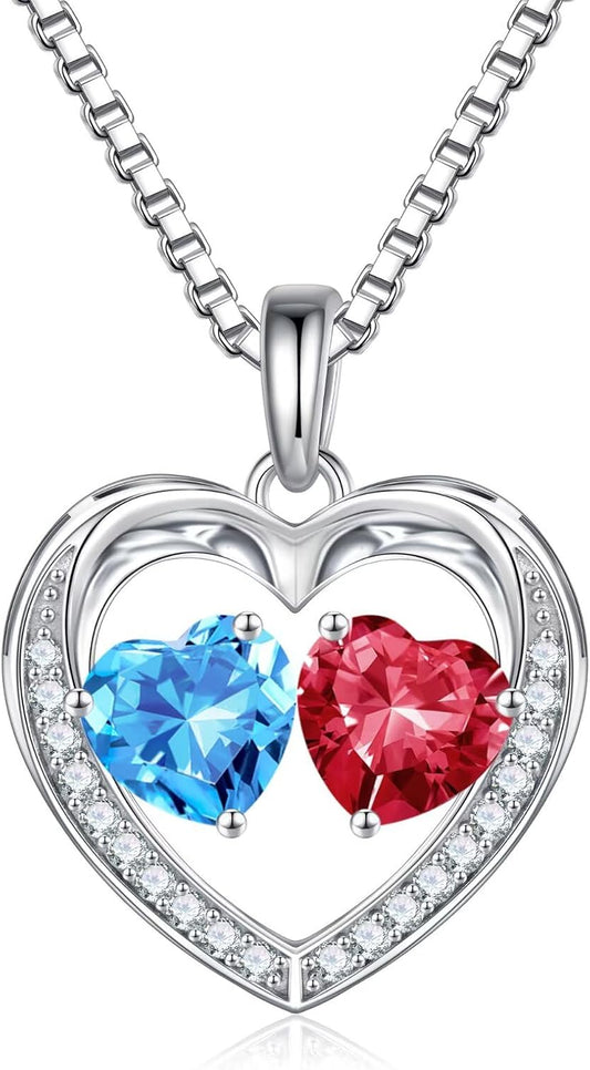 Iefil Birthstone Jewelry for Women - 925 Sterling Silver Birthstone Necklace, Anniversary Birthday Gifts for Women, Jewelry Gifts for Her Wife Mom Daughter