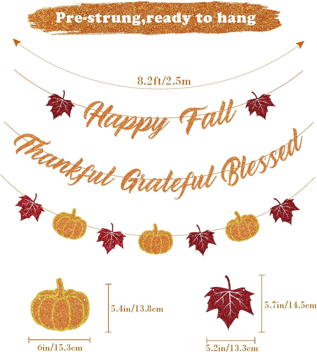 Fall Decorations Home Thanksgiving decor - Happy Fall and Blessed Grateful Thankful Banner with Pumpkin Maple Leaves Sign Garland Banner(Pre-Strung)