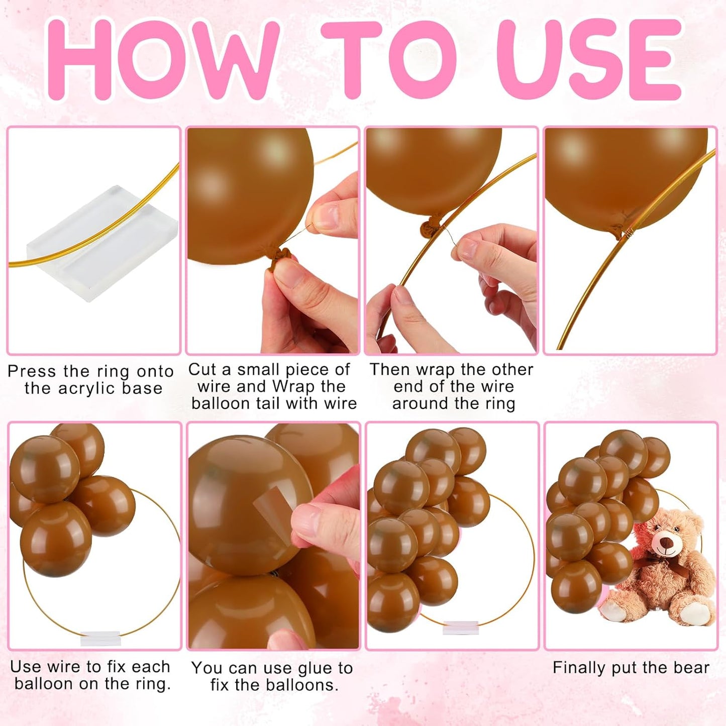 6 Sets Bear Baby Shower Table Centerpieces Bear Stuffed Animals 12 Inch Metal Floral Hoop with Stand Balloon for Wedding Baby Shower Birthday Flowers Table Decorations(Brown)