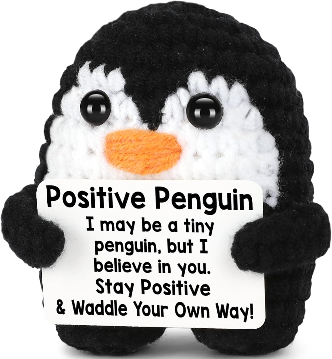 Inspirational Birthday Gifts for Women Men, Mini Funny Handmade Positive Crochet Penguin Gift for Friends Sister Coworker Teen, Emotional Penguin Support Graduation Appreciation Gifts Cute Decor